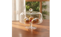 Cake Stand with Dome Faceted Cloche with Pedestal Clear for Cafes, Hosts, Bakers