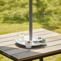 Plastic Umbrella Table Tray with Snack Compartments Lightweight Umbrella Table Tray with Cup Holders Weather Resistant Space-Saving for Poolside