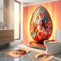 Easter Shower Curtain and Rug Set Waterproof Washroom Decor Set Festive Design for Gift Donors, Homeowners, Home Decoration, Restroom