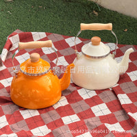 Thickened Anti-Scalding Wooden Handle Enamel 2.5L Kettle for Gas Stove, Whistling Kettle