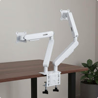 Ergonomic Design Two Monitor Arm Space Saving Adjustable Two Screen Mount Portrait and Landscape Rotation Gas Pneumatic Monitor Stand Easy Installation for Gaming Setup