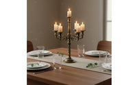 Romantic Atmosphere 5-Arm Candelabra Ornate Design Bronze Candle Stand Wrought Iron Branch Candle Holder Freestanding for Wedding, Dining Room, Party