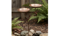 Vintage-Style Iron Bird Feeder Stake Copper-Brown Finish doubleDish Bird Feeder Shallow Round Bowls