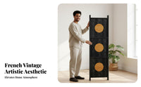 Foldable Arched Panel Screen Freestanding Room Divider Vintage aesthetic Household Furnishing Portable for telecommuting Workers, residents, Interior Designers, Bedroom, Studio Apartment, Home Office, Cafe