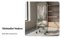 Multi-Functional Mobile Garment Rack with Storage Baskets Multifunctional Rolling Garment Rack with Basket Space-Saving Design Freestanding Closet Organizer 360° Swivel Wheels for Apartment Dwellers, Homeowners, Clothing Shop, Bedroom, Dorm Room, Balcony