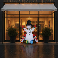 Eye-Catching Inflatable Snowman with Penguins Stable Snowman with Top Hat Giant Yard Decoration Reusable for Lawn