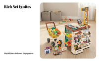 57 Pieces Realistic Design Kids Grocery Shop with Shopping Cart Rich Accessories Kids Grocery Shop Playset Educational Toy Checkout Counter with Scanner Sturdy Construction for Preschoolers, Toddlers, Parents, Playroom, Daycare, Birthday Parties, Home