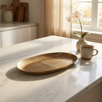 Oval Serving Tray Decorative Oval Serving Platter Elegant Aluminum Tray for Tea Service, Fruit Display