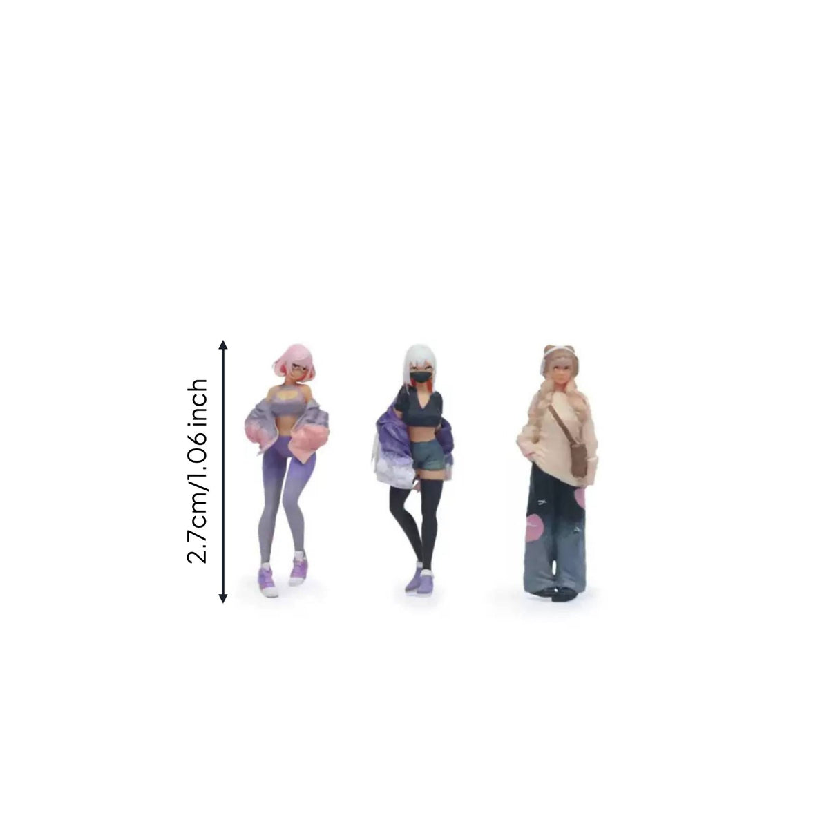 3 Pieces 1:64 Girl Figurines Scene Decoration Mini Resin Doll Set Realistic Design Miniature Decor for Display
