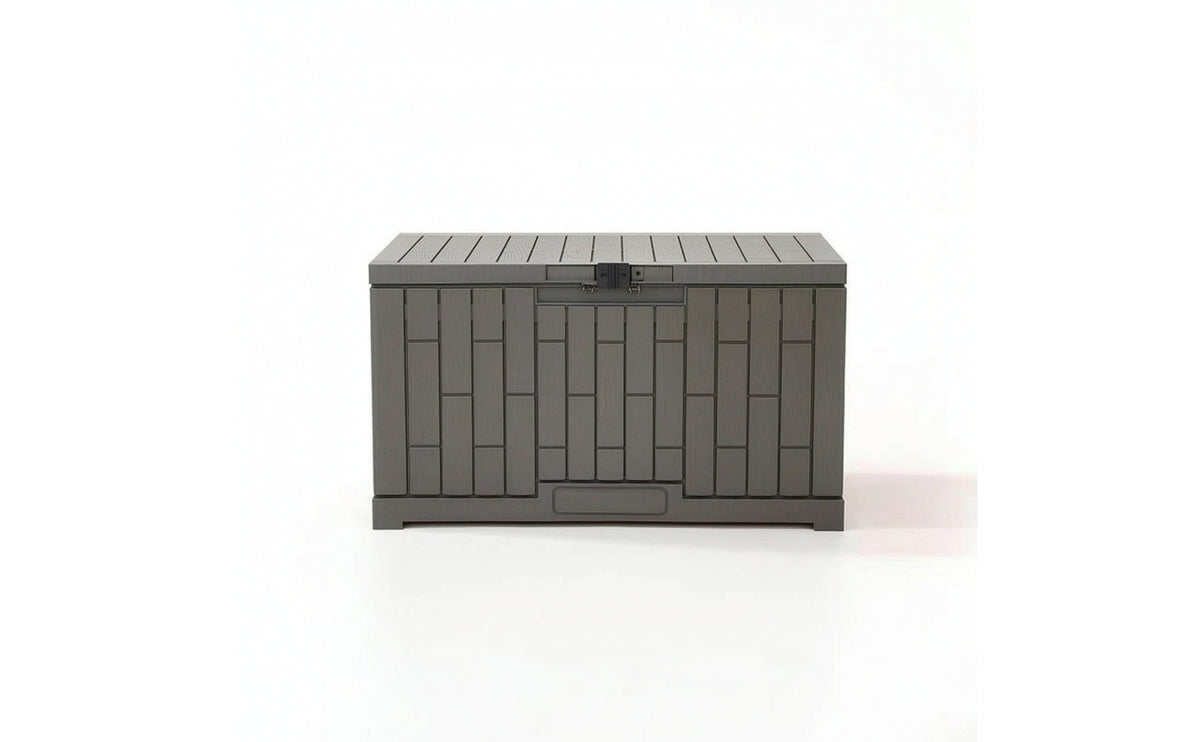 Lockable Outdoor Storage Box Plastic Storage Box with Hinged Lid Wood-Look Garden Chest Rectangular for Homeowners, Gardeners, Patio, Backyard
