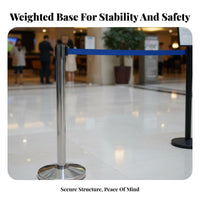 Sturdy Construction Retractable Belt Stanchion Easy Assembly Retractable Belt Barrier 4-Way Connection Queue Line Barrier Post Rustproof for Event Organizers, Security Personnel, Business Owners, Airports, Red Carpet Events, Retail Stores