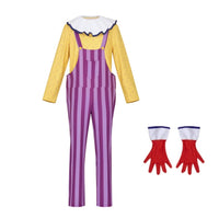 Spotted Clown Costume Striped Clown Suit with Gloves Ruffled Cosplay Outfit Large for Cosplayers