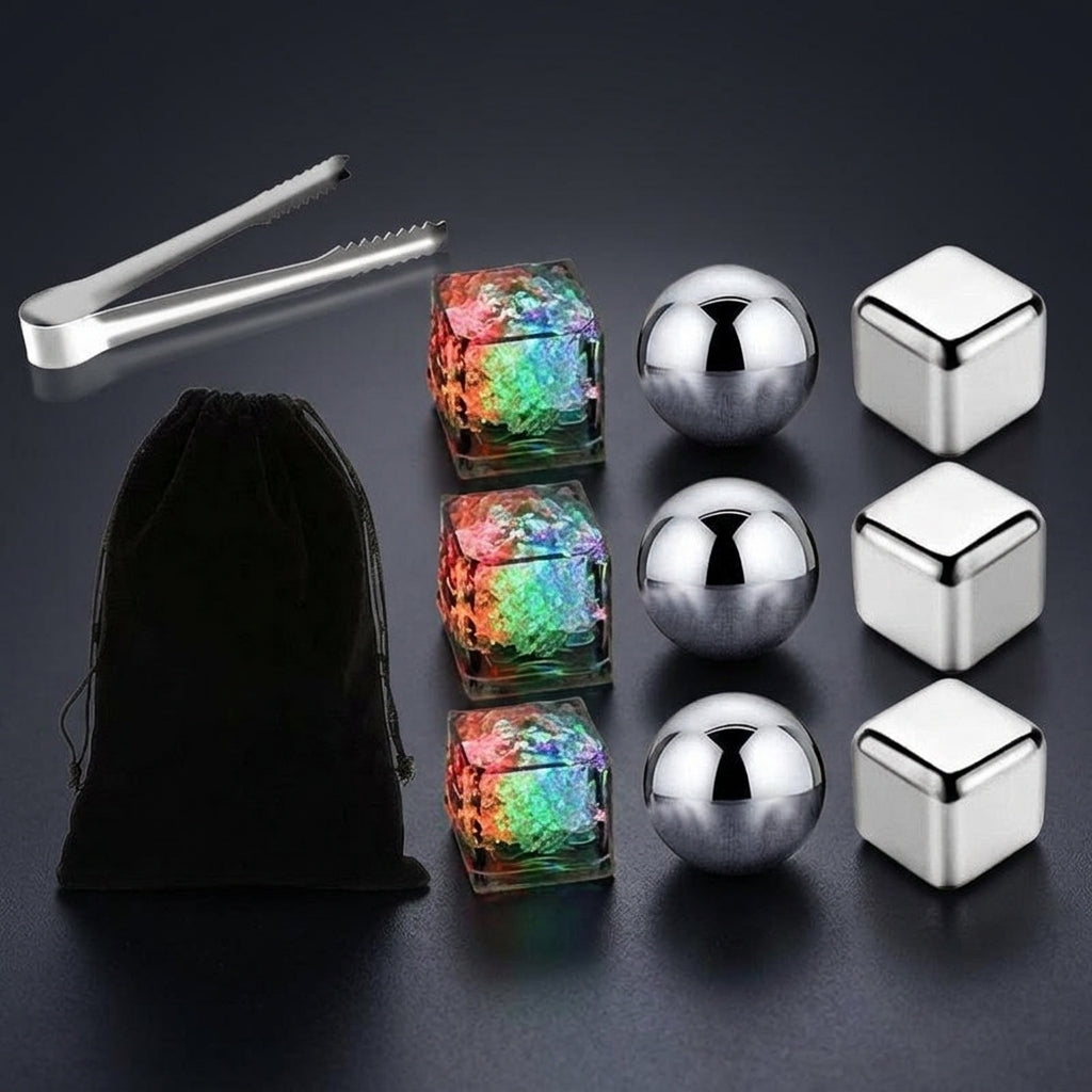 Gift Sets for Home Bar and Gift for Him, 17 Piece Stainless Steel Bar Accessories with Light-up Cubes, Whisky Stones for Men, Drink Chiller