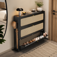 Metal Shoe Storage Cabinet, Narrow Flip-Drawer Shoe Rack for Hallway, Vintage Luxury Black Shoe Storage for Small Spaces, 31cm Deep