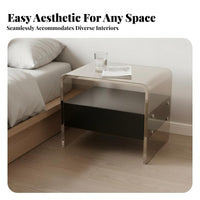 Modern Minimalist design Clear C-Shaped Table Transparent Design Nightstand Space-Saving Home Furniture Easy to Clean for Apartment Dwellers, Homeowners, Bedroom, Small Spaces, Living Room, Entrypassage