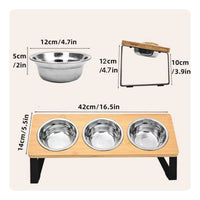 Raised Pet Bowl Stand with Stainless Steel Bowls Easy to Clean Raised Pet Feeder with Three Bowls Organized Triple Bowl forDogs