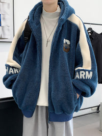 青少年羊羔毛绒外套男款冬季加绒厚连帽潮保暖初高中大学生棉衣服