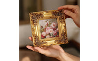 Square Picture Frame Gold Frame with Floral Relief Decorative for Shelf, Vanity