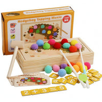 Felt Balls Wooden Hedgehog Tapping Toy Hand-Eye Coordination Wooden Pounding Box Natural Wood Finish Tapping Toy Set Rounded Edges for Toddlers, Young Children
