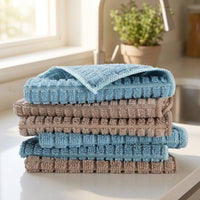 Highly Absorbent Microfibre Cloth and Microfibre Cloth, Blue Warp Knit Pattern Dishcloths, Multipurpose Cleaning Towels for Kitchen and Furniture