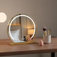 Desktop Vanity Mirror with LED Lights, Large Makeup Mirror, Press Control, Nordic