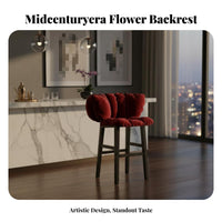 French Design Petal-Cushion High Chair Luxury Design Upholstered High Seat With Backrest Bar Stool Stable Base for Interior Designers, Business Owners, Counter, Kitchen Island, Restaurant, Dining Area