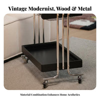 Retro design doublelevel Rolling Stand adaptable Mobile Furniture Multi-Purpose Side Table Minimalist for Design aficionados, Apartment Dwellers, Living Room, Bedroom, Balcony, Dining Area