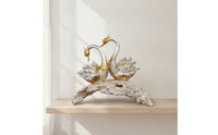 Swan Figurine with Curved Base Elegant Gilded Waterfowl Decor Carved Ornament for Homeowners, Entryway, Wedding, Housewarming