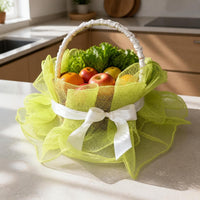 Handwoven Imitation Rattan Fruit Picking Basket with Mesh Decoration