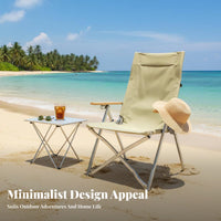 Foldable Design Highspine Camping Chair Lightweight Highspine Folding Camp Chair Padded head cushionrest Portable Seat Built-in beverage holder for Beachgoers, Sports Spectators, Fishing, outdoor meal, spineyard, Barbecues