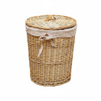 Wicker Laundry Basket with Lid Large Capacity Round Woven Hamper for Bedroom, Washroom