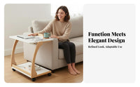 Multi-Functional C-Shaped Rolling Table with Storage Mobile Design C-Shaped Couch Table Space-Saving Household Furniture Lockable Wheels for Apartment Dwellers, Telecommuter Workers, Homeowners, Living Room, Bedroom, Small Areas, Home Office