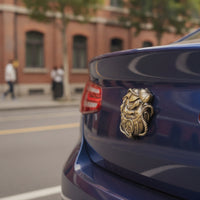Bronze-Gold Metal Car Emblem Easy Install Car Emblem with Mascot Face Decorative Auto Badge Premium for Riders