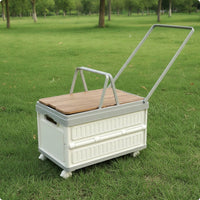 Rolling Storage Box with Wood Lid Wheeled Storage Chest with Handle Rugged for  , Picnic