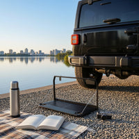 Fold-down Foldable Tailgate Table Heavy-Duty Tailgate Table with Cup Holders Space-Saving Folding Storage Rack Powder-Coated for Overlanders, Campers, Tailgating, Camping, Roadside Prep