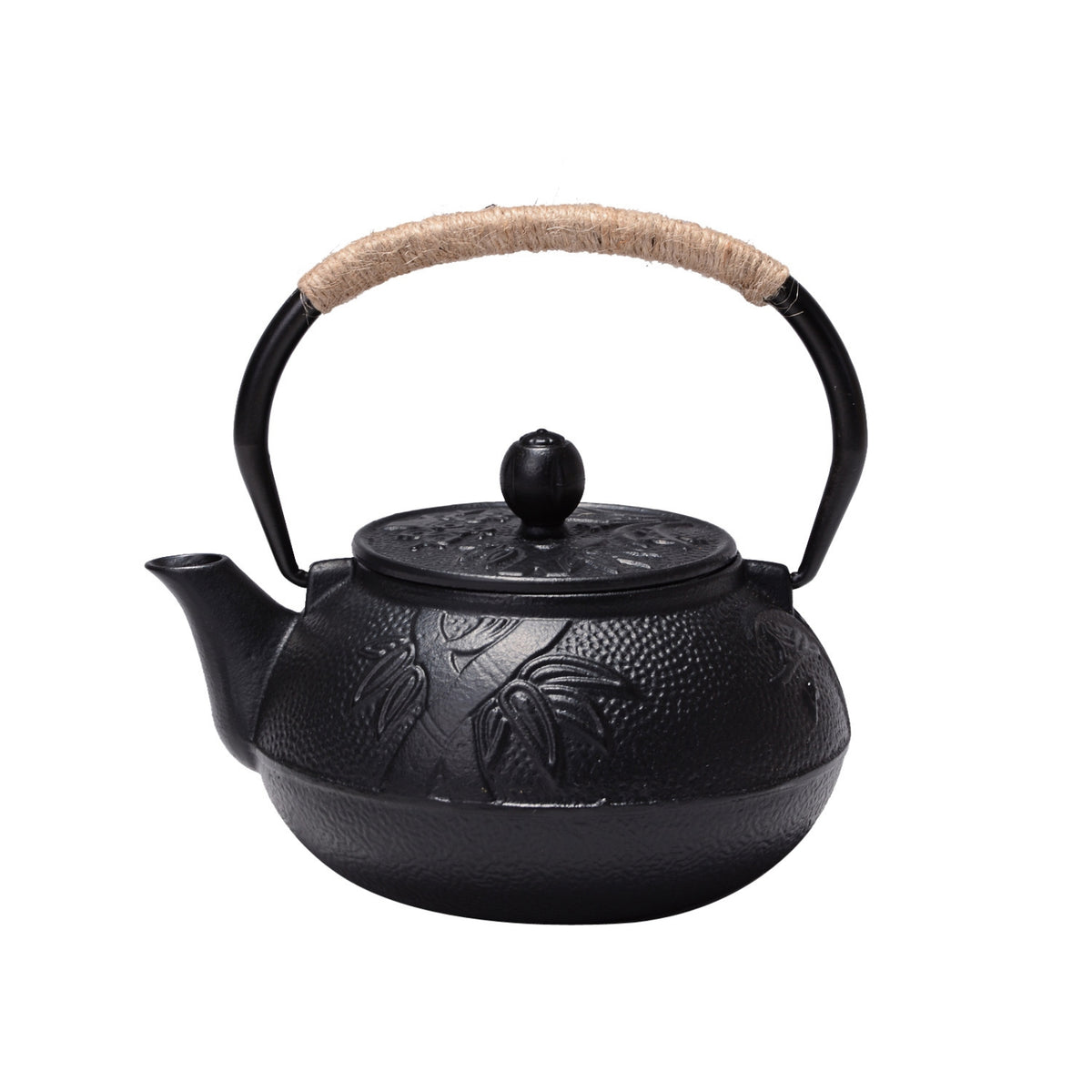 Bamboo Leaf Teapot Black Finish Hammered Cast Iron Teapot Heat Retaining