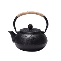 Bamboo Leaf Teapot Black Finish Hammered Cast Iron Teapot Heat Retaining