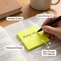 Transparent Sticky Notes Waterproof Colorful, 50 Sheets Stickers for Students School Office, Self for Studying Text Books, Postits