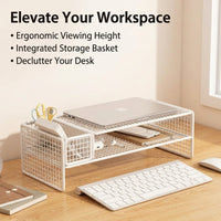 2 Tier Metal Monitor Stand with Storage Desk Shelf for Home Office Workspace