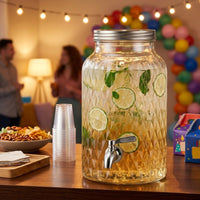 Water Dispenser Glass Water Jug with Fruit Infuser, Drink Dispenser with Wooden Base and Screw Lid
