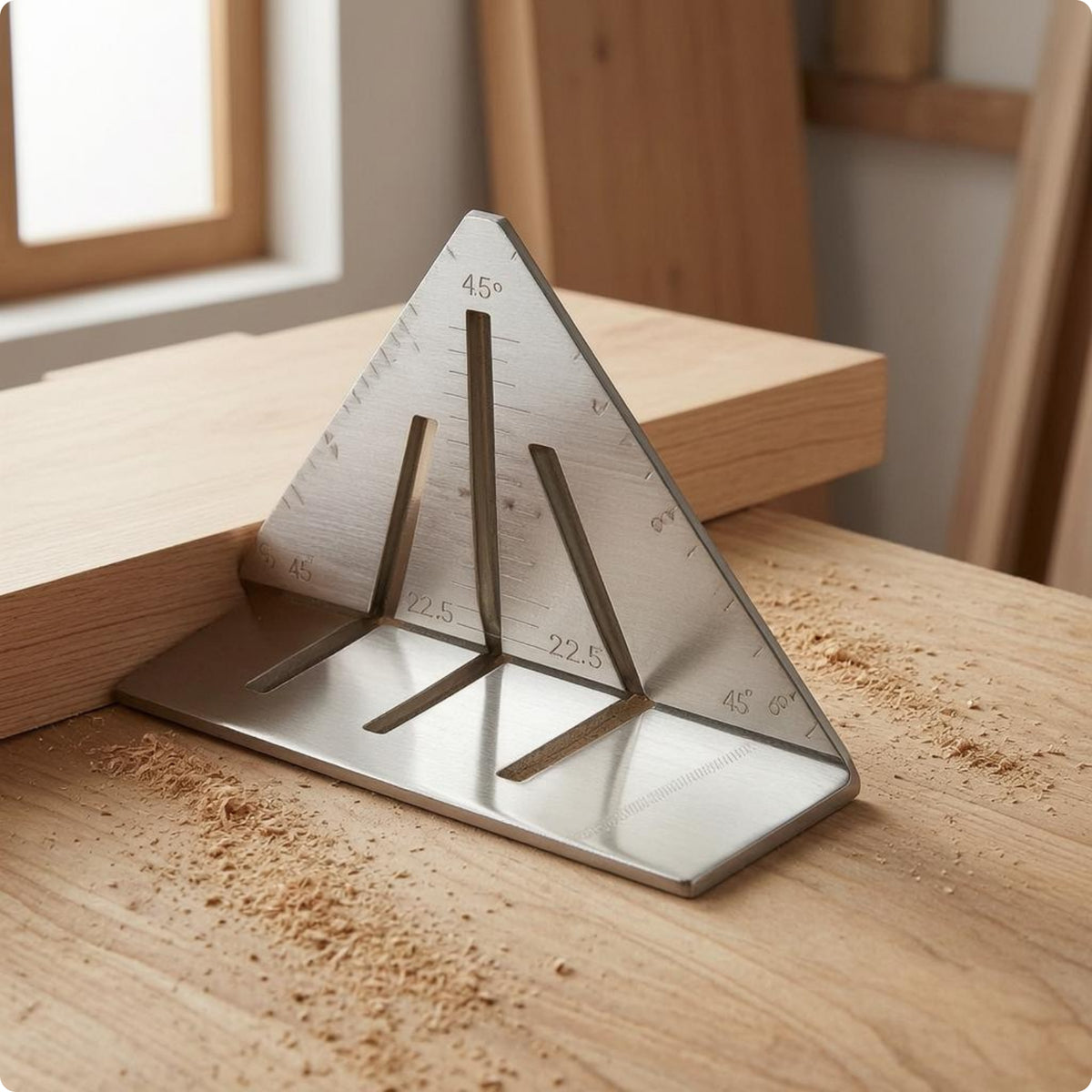 Flat Base Triangular Carpenter Square Engraved Markings Measuring Square Cutout Slots Layout Tool Metal for General Hardware Work