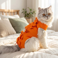 Cat Recovery Suit with Tie-Back, Printed Polyester Spay Neuter Recovery Suit, Short Sleeve Weaning Suit for Post Operative Care After Surgery