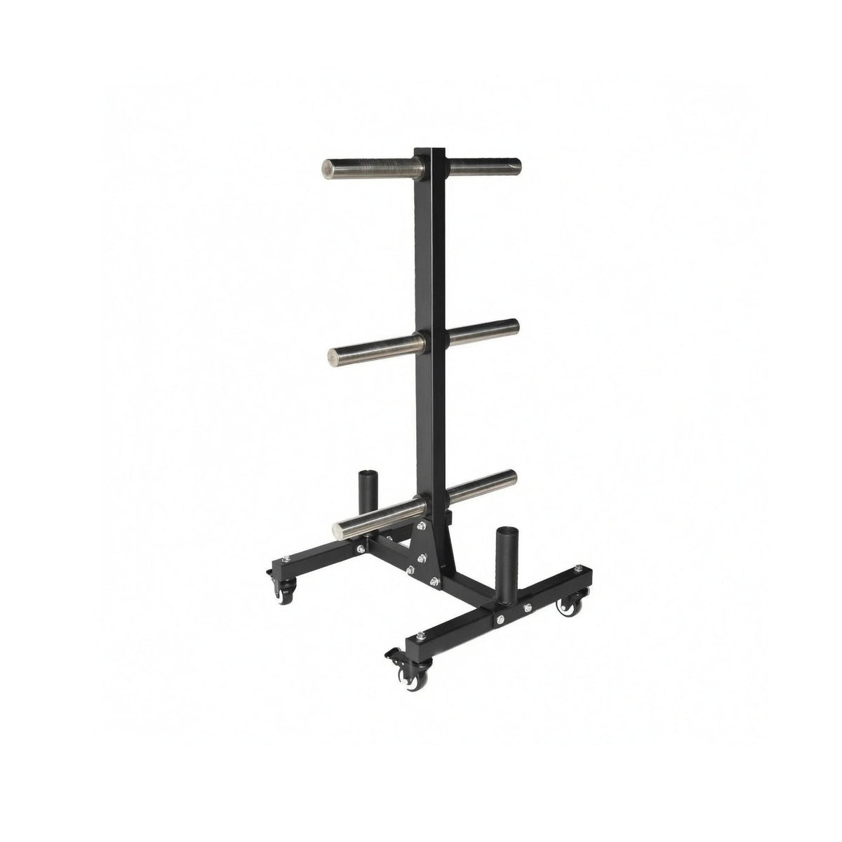 3 Pairs of Pegs Barbell Plate Storage Rack Coated Rolling Plate Rack Tall Upright Four Support Legs