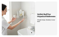Drilltool-Less Installation Transparent Corner Shelf No Drilling Required Bathroom Accessory Easy to Install Shower Organizer Waterproof Adhesive for Homeowners, Families, Students, Washroom, Kitchen, Laundry Room