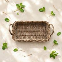 Rectangular Wicker Basket Shallow Rectangular Tray Basket Rattan Style for Desk