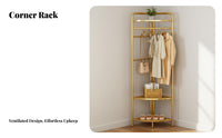Light Luxury Design Corner Clothes Rack Space-Saving Freestanding Coat Rack Multi-Functional Corner Hall Tree Easy Assembly for Apartment Dwellers, Homeowners, Bedroom, Hallway, Entryway, Living Room