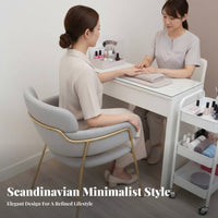 Nordic design Upholstered Side Chair Minimalist Design Upholstered Shell Chair Slim Metal Legs Lounge Seat Multi-Purpose for Interior Designers, Business Owners, Nail Salon, Makeup Room, Reception Area, Bedroom