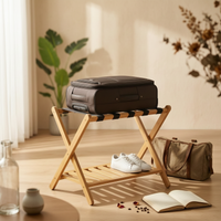 Bamboo Luggage Rack with Shelf Space-Saving Furniture Heavy-Duty for Guests
