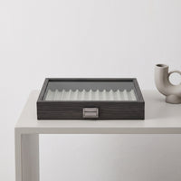 Ebony-Grain Pen Display Box with Clear Lid Multi-Slot Pen Display Box Non-Slip Elegant for Collectors, Desk Organization, Office, Showcase Shelf