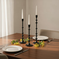 3 Pieces Taper Candle Holder with Round Base Black Taper Candle Holder Turned Decor for Brides